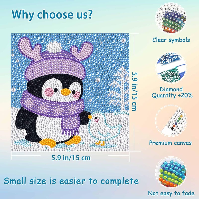 UiSdfuy Diamond Art Kits for Kids, Arts & Crafts Ages 8-12,Diamond Art for Boys Girls,Gem Art 4 Pack Diamond Painting 6"x 6" (Penguin Crocodile Frog) - Image 2